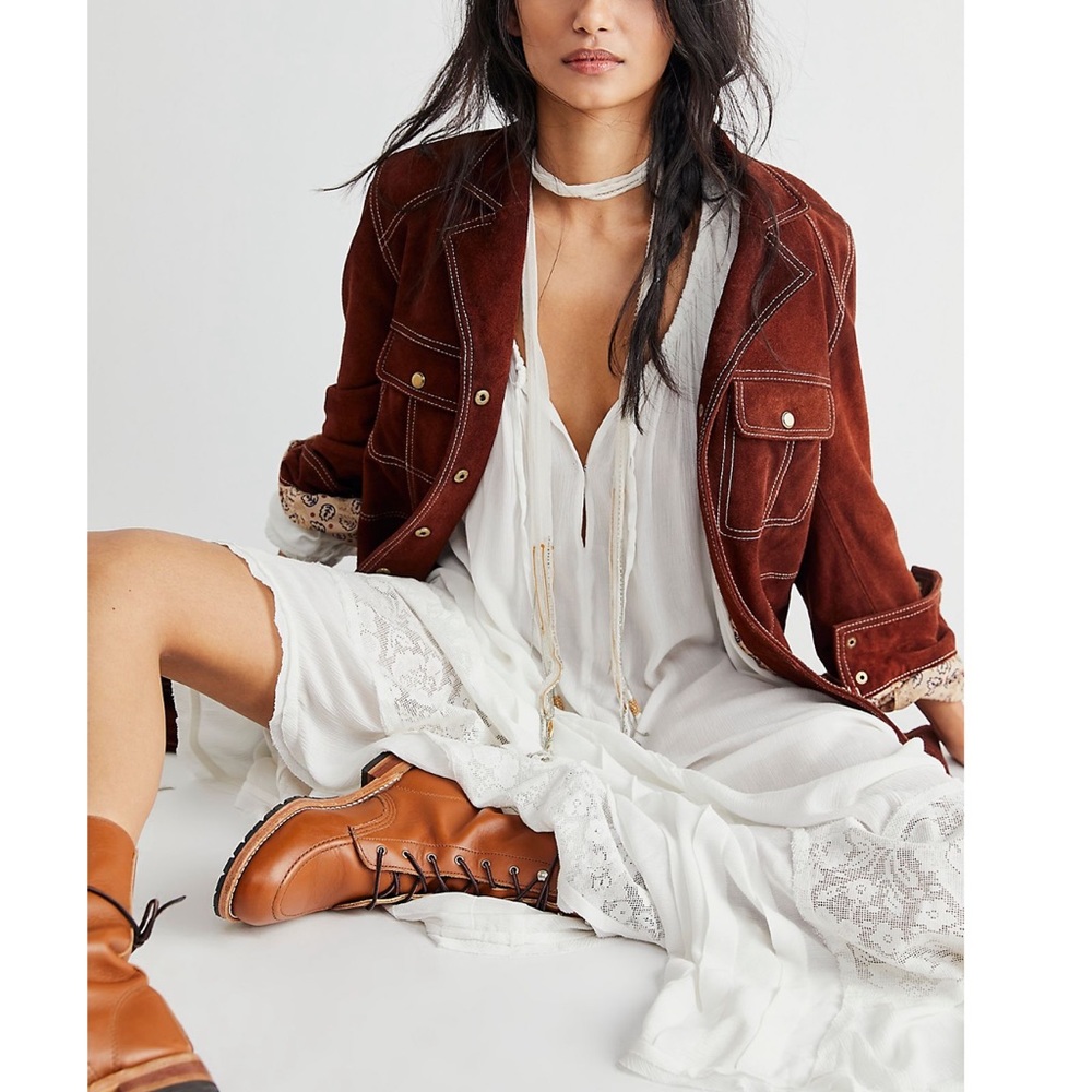 Free People Ocean Side Midi Dress  Endless Summer Tie Lace Pleated